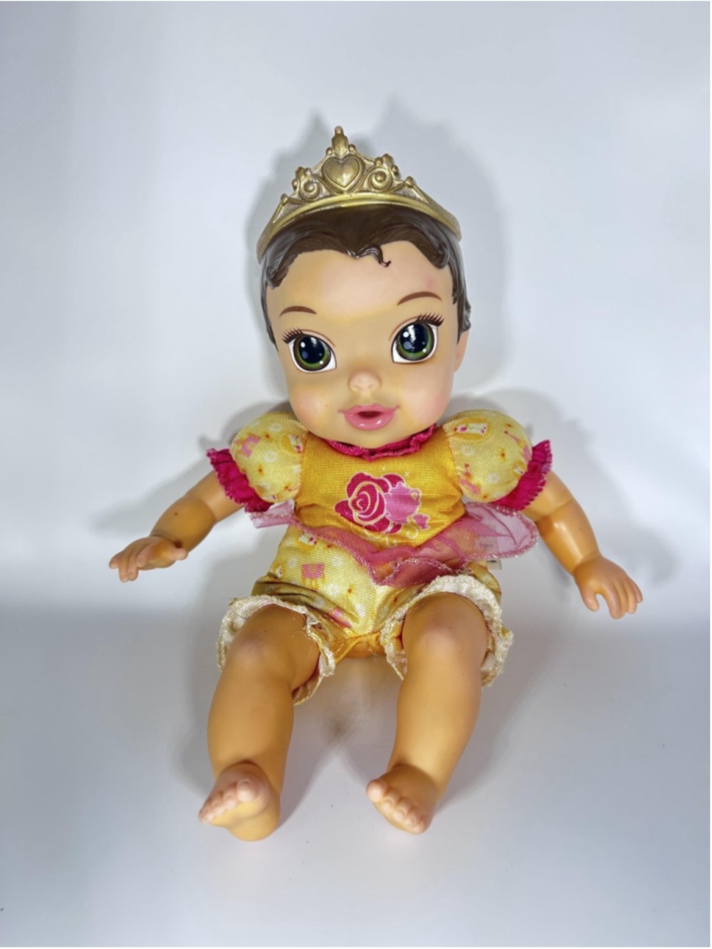 Disney‎ Princess Belle Baby Doll Yellow Romper Tiara Beauty And The Beast Toy